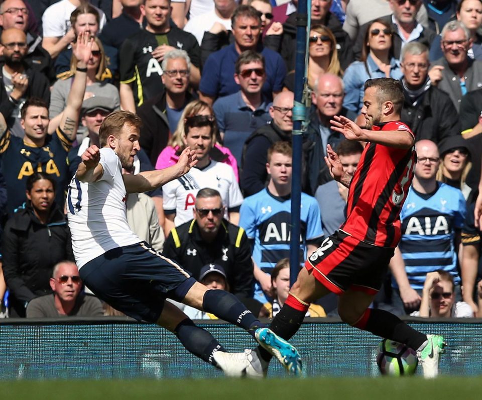  Wilshere suffered an ankle injury in this challenge on Harry Kane