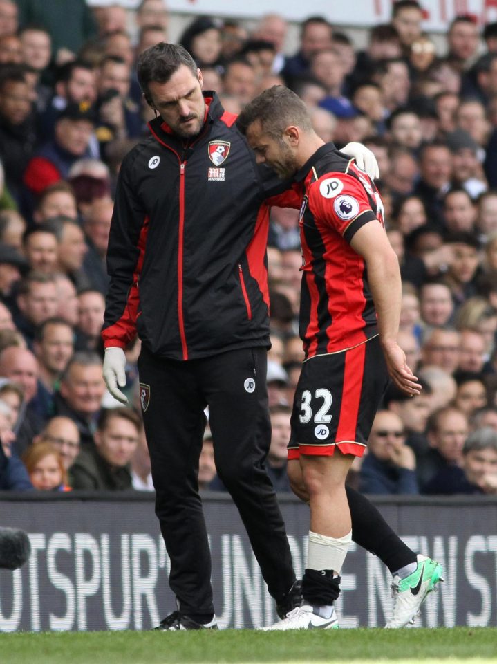  Jack Wilshere was helped off the field and was substituted off in the 56th minute