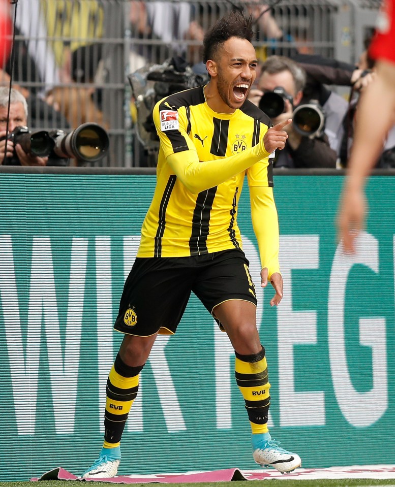 Pierre-Emerick Aubameyang celebrates the third goal of the game after Dortmund proved to be too good in the clash