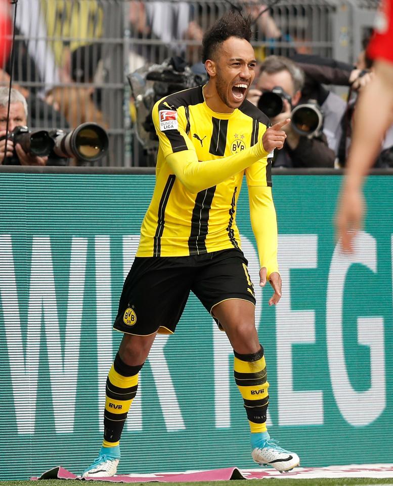  Pierre-Emerick Aubameyang celebrates the third goal of the game after Dortmund proved to be too good in the clash