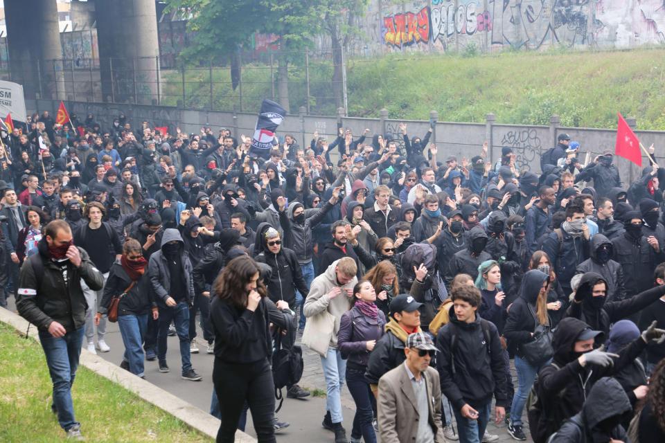  Protesters earlier marched through the streets demonstrating against the FN