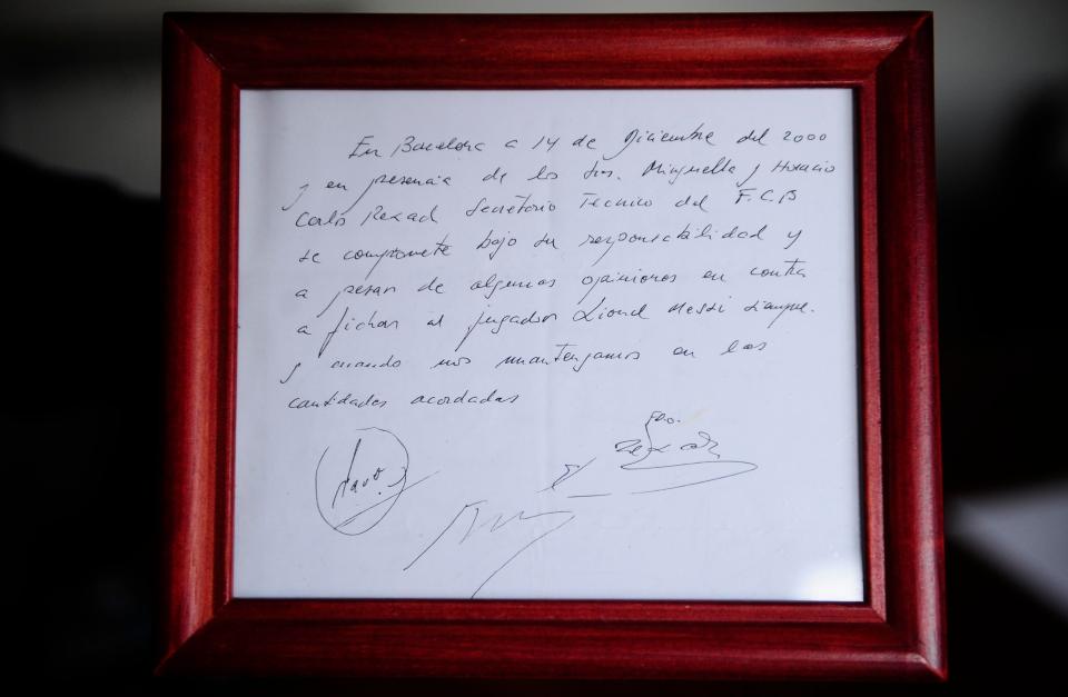 Lionel Messi's first contract was signed on a napkin and has since been framed