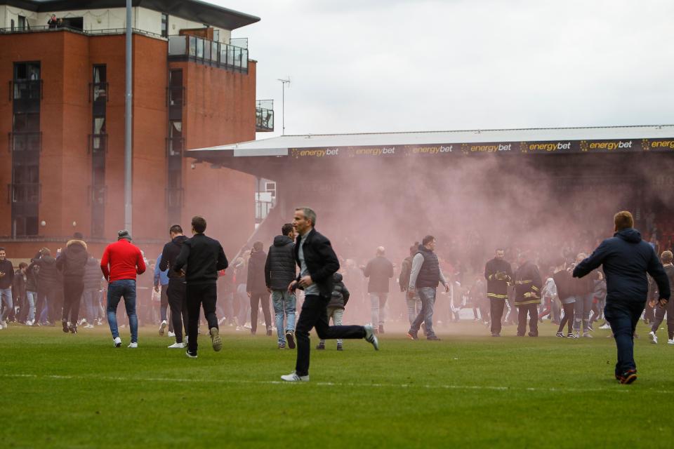  Leyton Orient fans stormed the pitch after their 2-1 win over Hartlepool