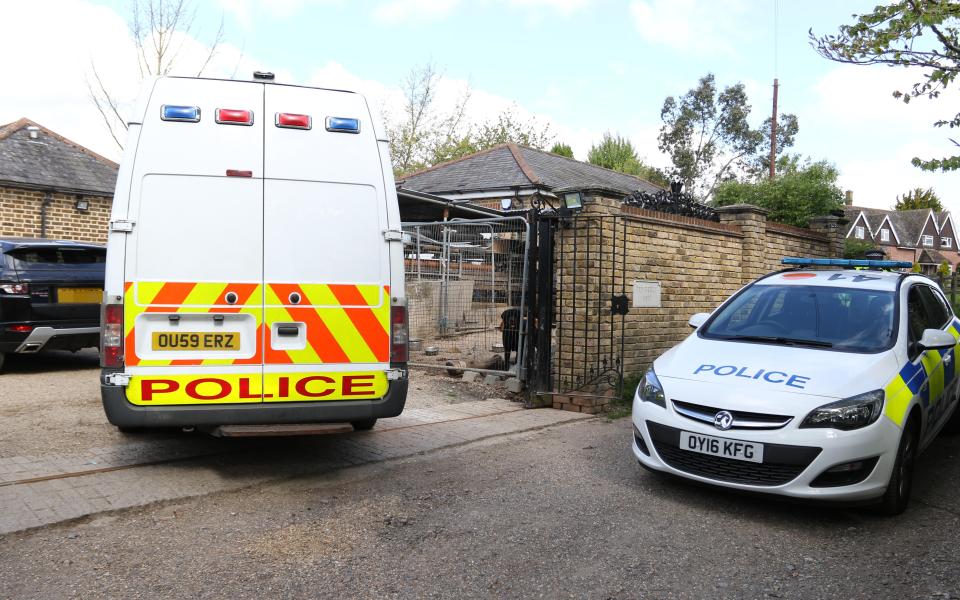  A heavy police presence remained at Collins’ home near Broxbourne, Herts, following the raid