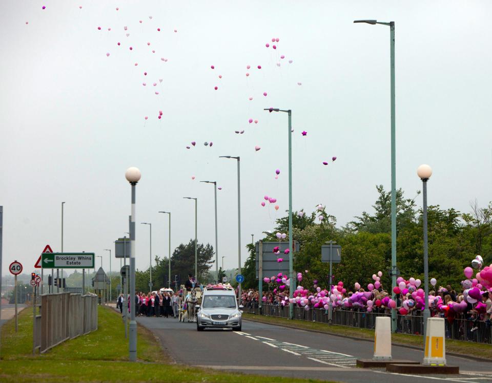  Dozens of pink balloons were let off in the streets of Jarrow