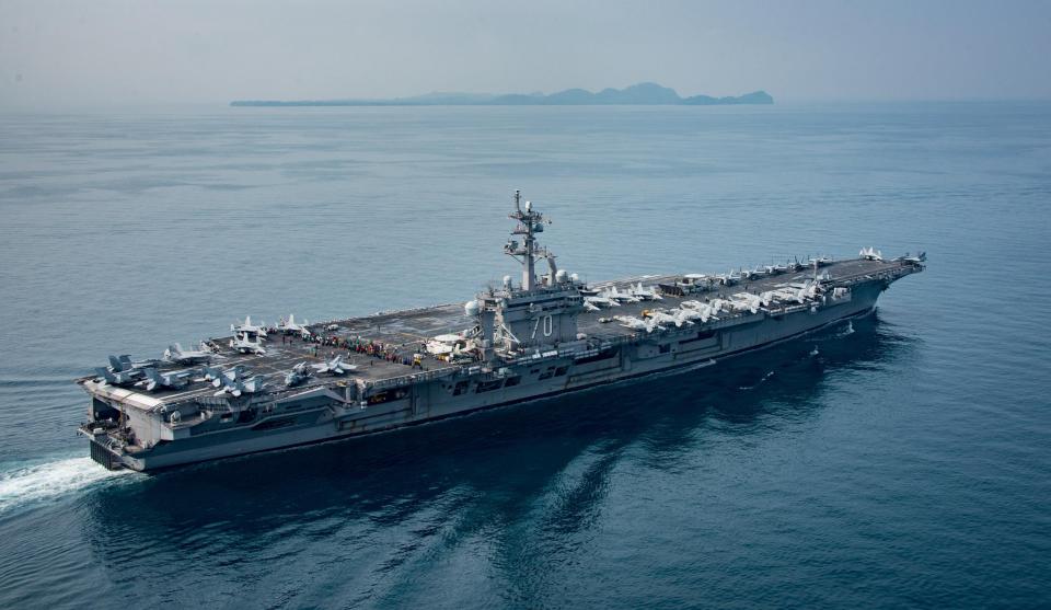  The USS Carl Vinson in the Sunda Strait, Indonesia, in a picture released by the US Navy on Monday