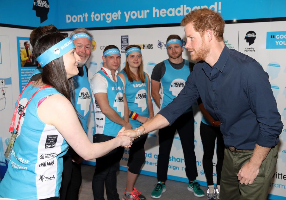  Prince Harry meets runners of "Heads Together" the official charity of the 2017 London Marathon