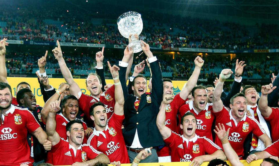 Sam Warburton leads the celebrations after the Lions won the series against Australia in 2013