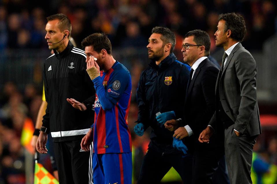 The Argentinian superstar then returned to the pitch holding tissue to his bleeding moouth