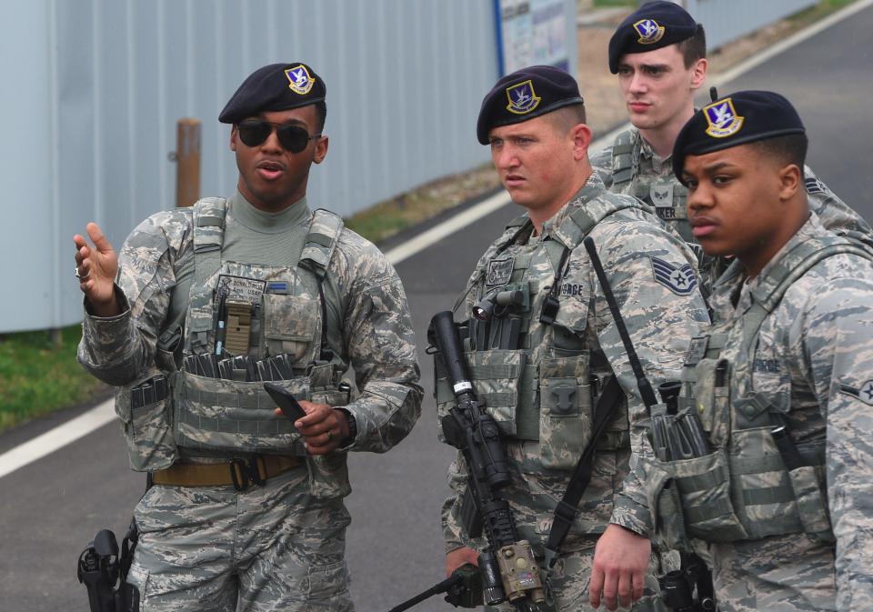  US soldiers stand guard during the "Max Thunder" South Korea-US military joint air exercise