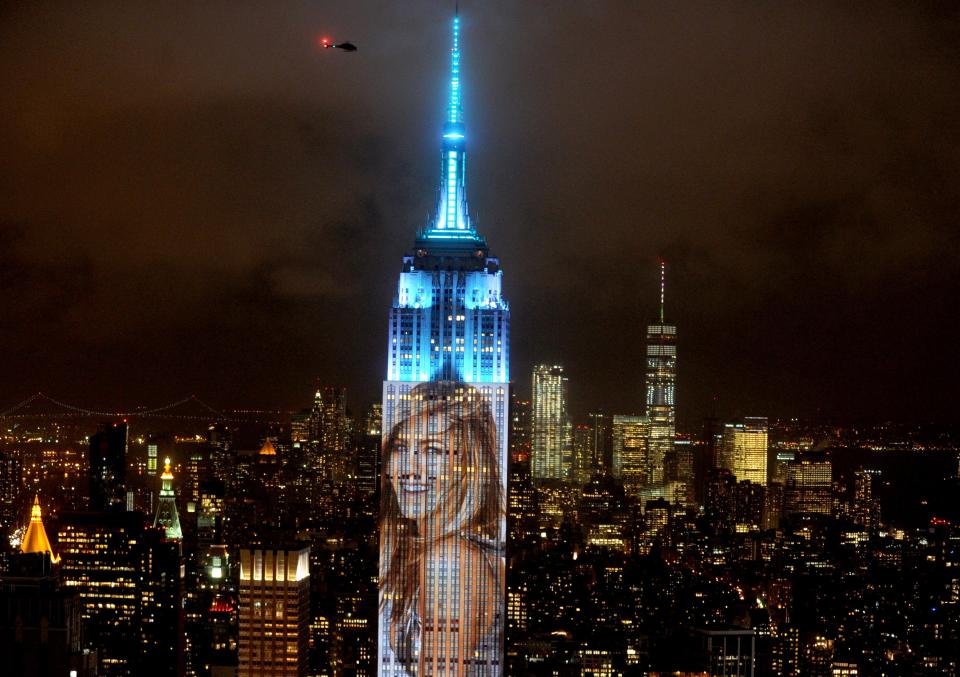  Ex Friends star, Jennifer Aniston was projected onto the Empire State Building in the Manhattan skyline