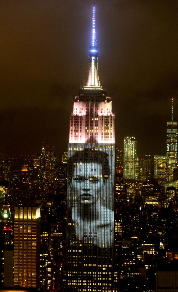  Fashion icon Kate Moss was beamed onto the building