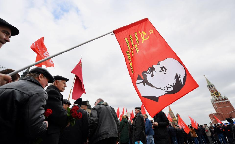  A flag of Lenin waved at a rally of Russian Communist party members in Moscow's Red Square onSaturday