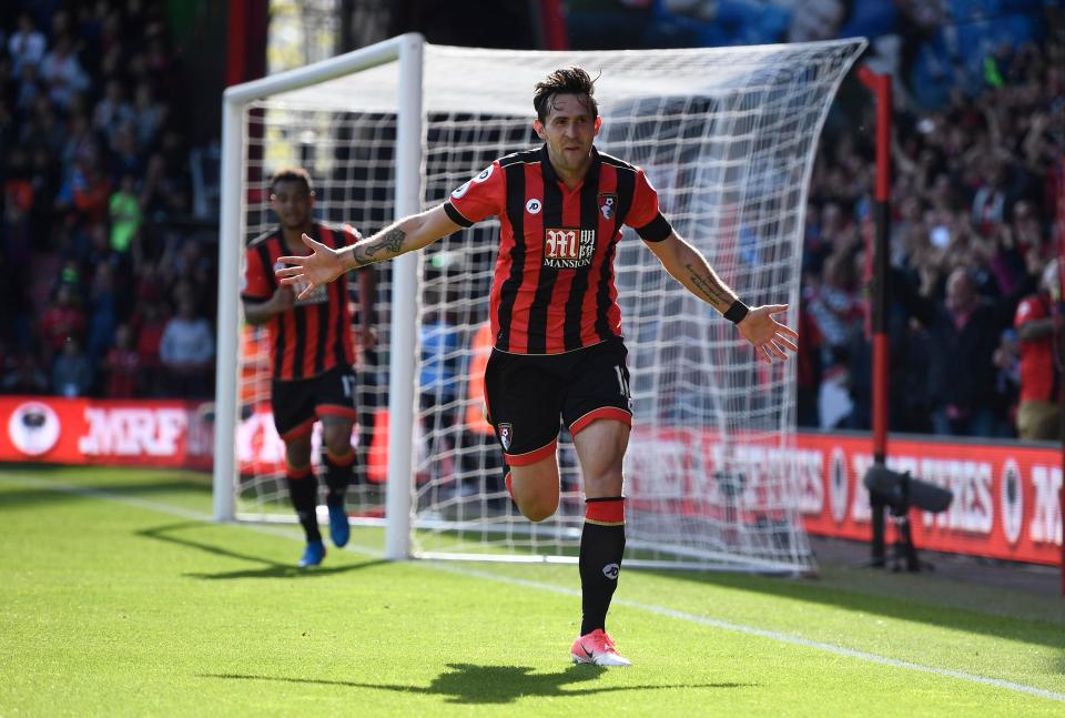  Charlie Daniels celebrates scoring a fourth for Bournemouth against Middlesbrough