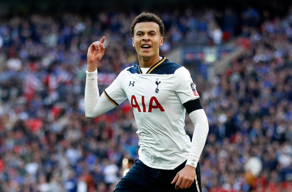  The young Spurs midfielder celebrates his goal in the FA Cup semi-final on Saturday