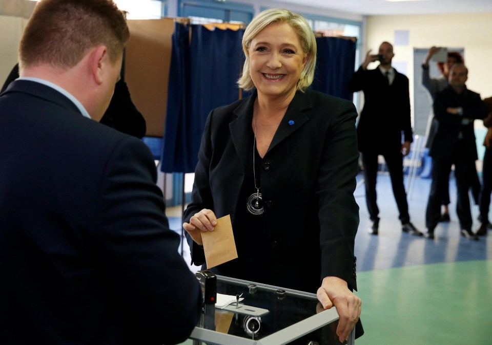 Front National party leader Marine Le Pen votes at a polling station in Henin-Beaumont, northern France