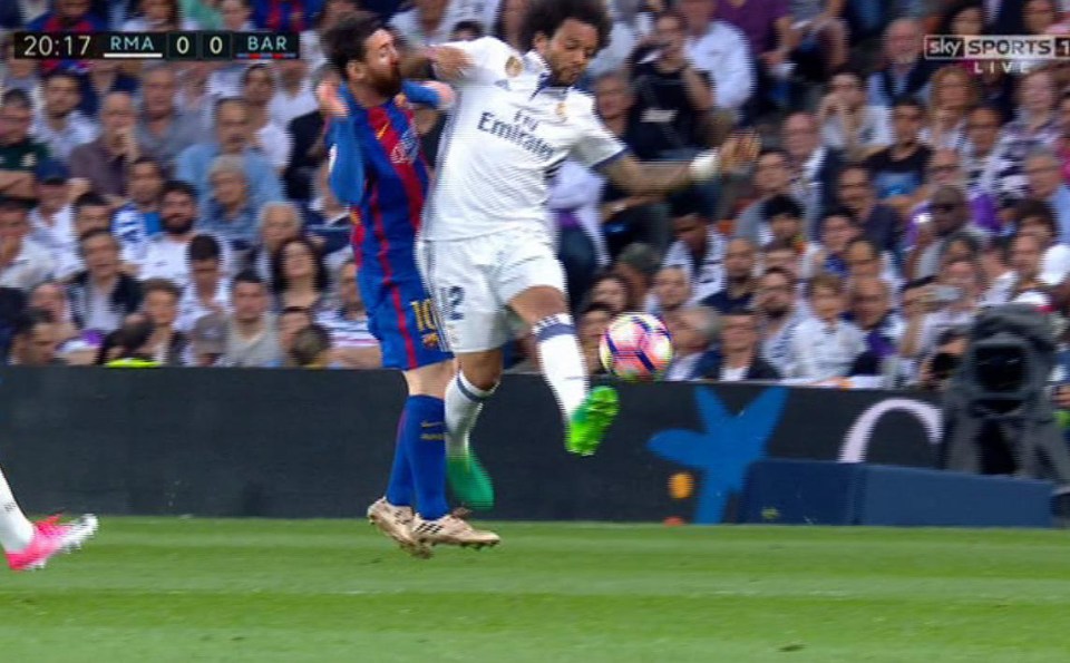 Marcelo accidentally elbowed Lionel Messi – drawing blood in the Barca man’s mouth