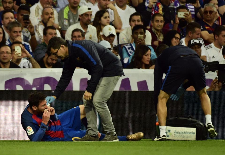  Lionel Messi crashed to the floor, with blood pouring from his mouth after the accidental collision