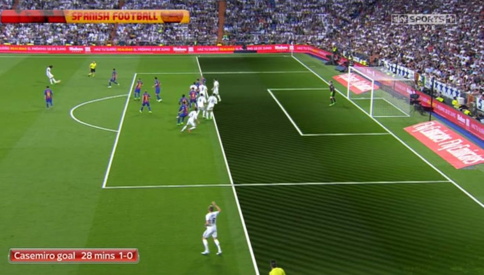 Sergio Ramos was offside when the ball was crossed back in – his strike hit the post