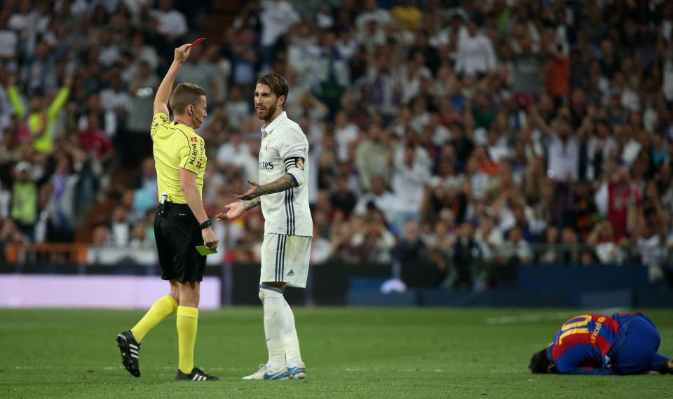  Sergio Ramos inexplicably lunged in on Lionel Messi - and was deservingly shown a red card