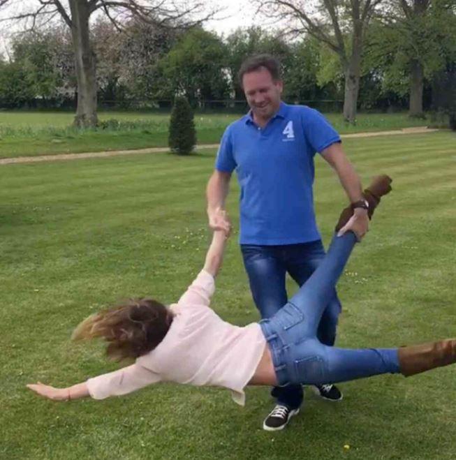  The daring stunt appeared to take place in Geri's back garden