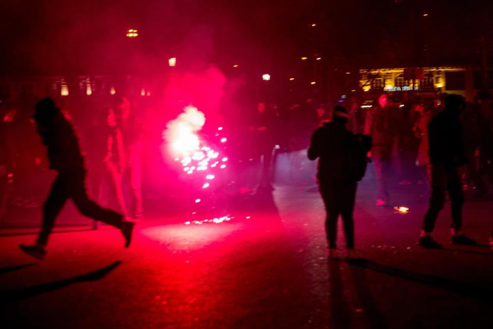  Violent protests erupted last night in Paris following Marine Le Pen's progress to the second round