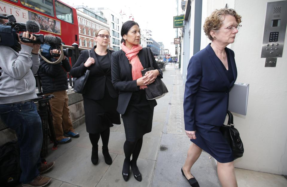  Anna Crowther, Sapna Malik and Frances Swaine, from the law firm Leigh Day, entering the tribunal