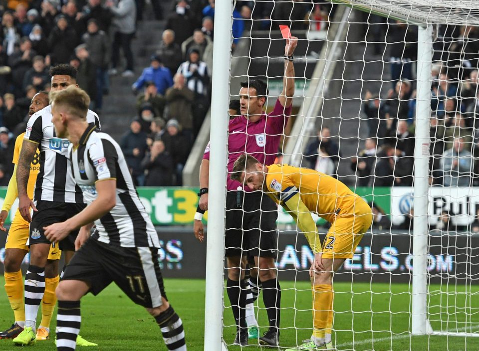  The referee had little option but to show a straight red card to Paul Gallagher, and with it went any chance Preston had