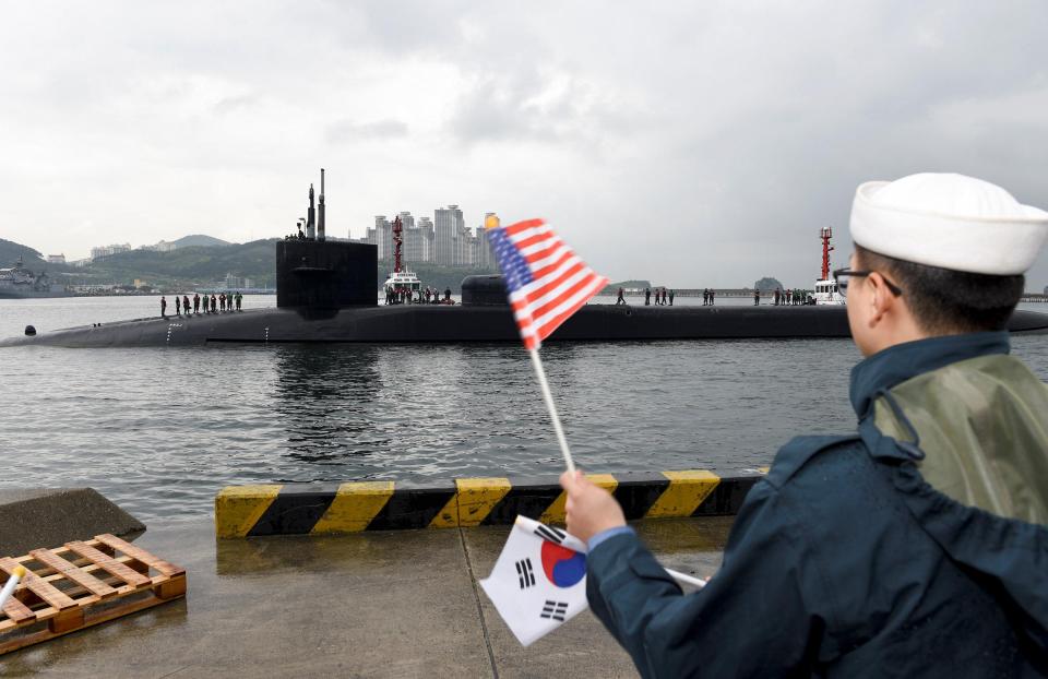  Nuclear-powered submarine USS Michigan arrives at the southeastern port city of Busan