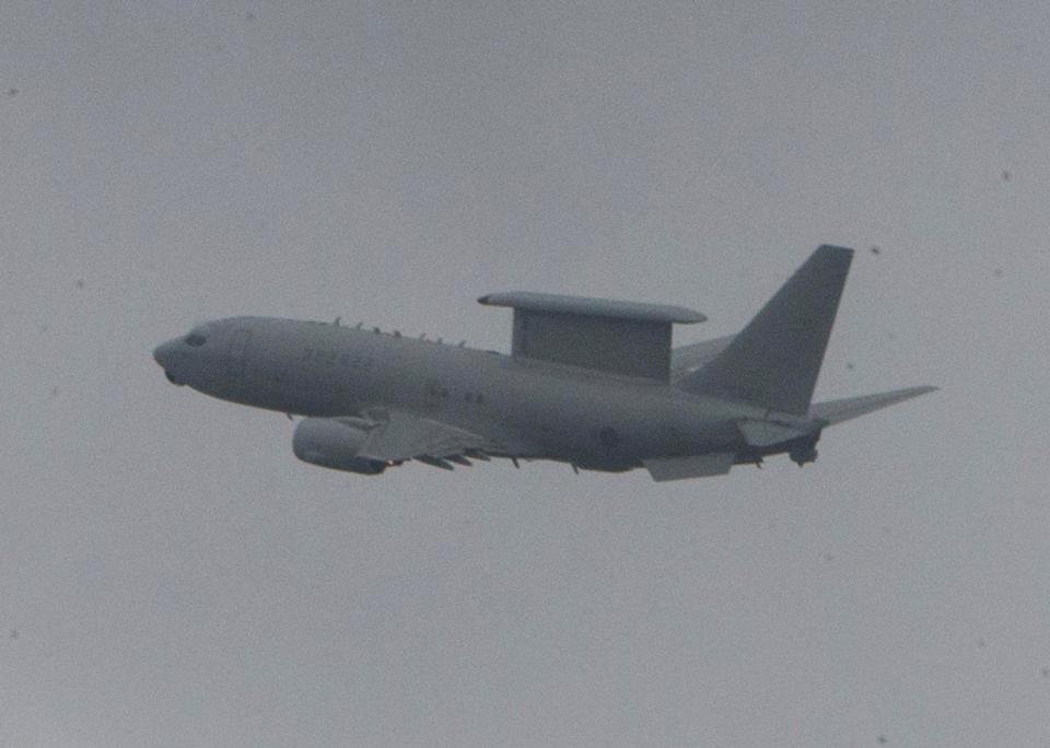  An AWACS air surveillance plane lifts off from a runway in the southeastern port of Busan, South Korea, this morning on a mission