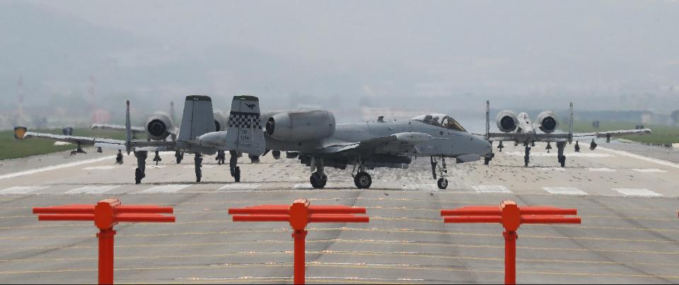  US Air Force's A-10 attack warplanes prepare to take off at Osan Air Base as war clouds gather