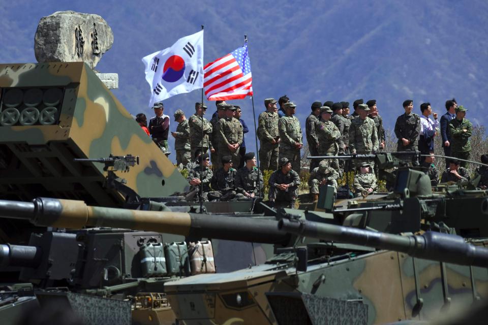  South Korea and US army top brass watch from an observation post as the likelihood of a real war breaking out grows by the day