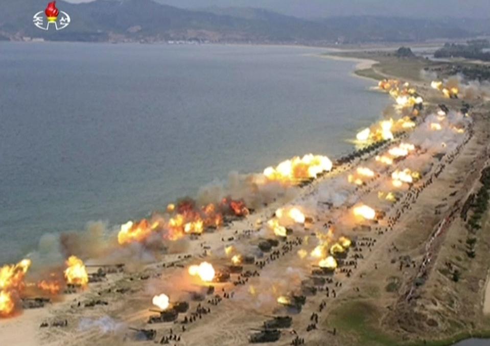  This image is a still from a broadcast in a news bulletin by North Korea's KRT this morning