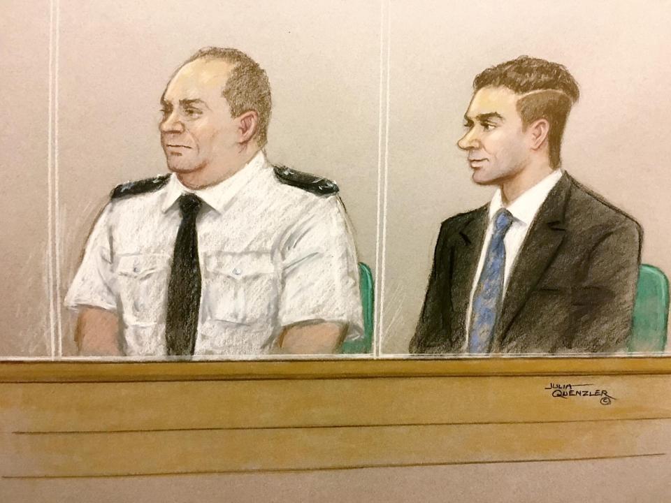  An artist's impression of Smith in the dock at the Old Bailey where he has denied the charges