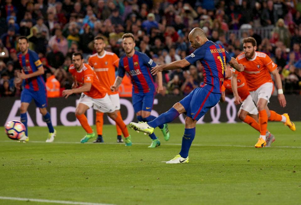  Javier Mascherano smashed home his spot kick for his first goal in seven years