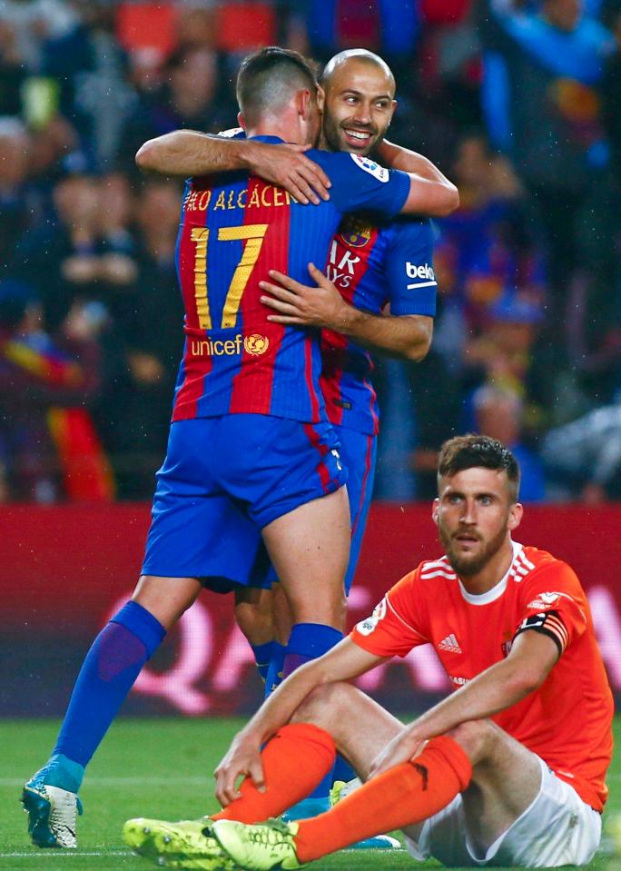  Osasuna's humiliation was complete as even Javier Mascherano scored against them