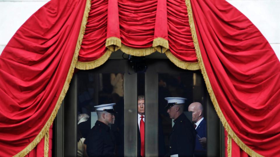  The first glimpse of Donald Trump as he makes his way to begin Inauguration proceedings at the White House