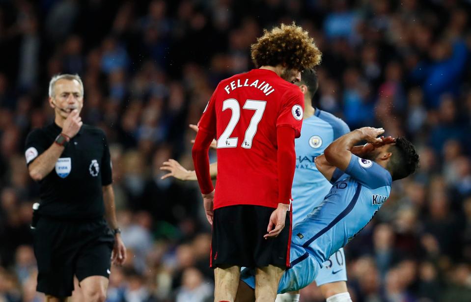  Marouane Fellaini has been handed a three-game ban and a written warning after being sent off for headbutting Sergio Aguero