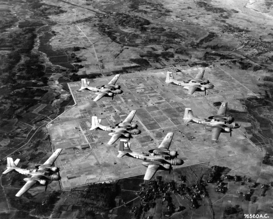  The photograph shows US Air Force B-26 Douglas Invader light bombers which were being used against the Communist aggressors in Korea