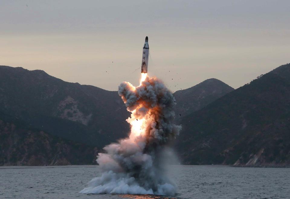  A North Korean ballistic missile is fired from a submarine during an earlier rocket test this week