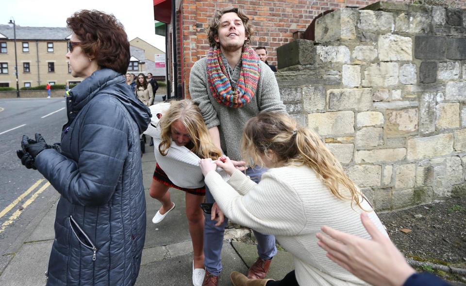  One man was forced to intervene and break up the warring females in the dramatic scenes. It is claimed the fight broke out over Brexit