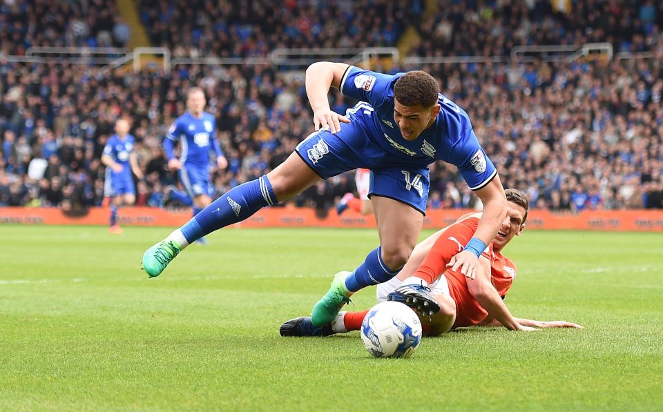  Che Adams is brought down by Huddersfield star Martin Cranie but Lukas Jutkiewicz misses the resulting penalty for Birmingham in the eighth minute