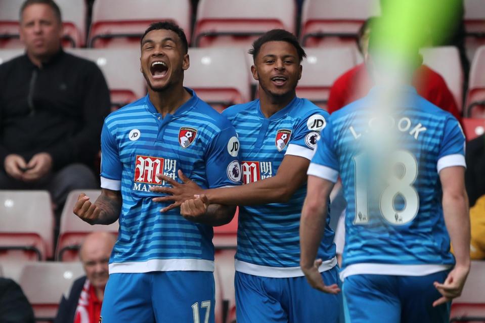  Josh King celebrates the goal that ended Sunderland's ten year stay in the top flight