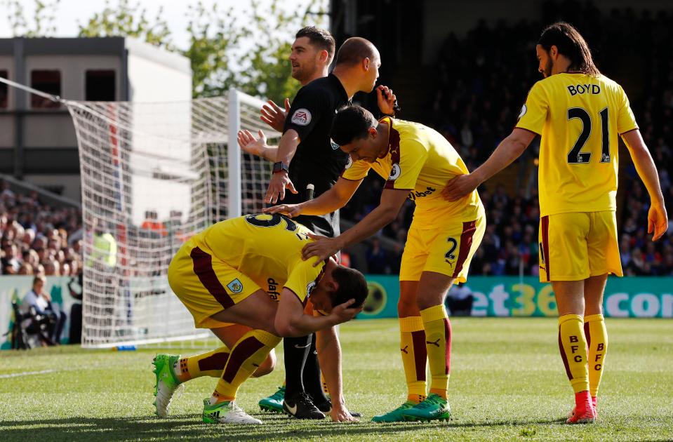  The former Oldham centre-half then fell the the ground after being struck on the head