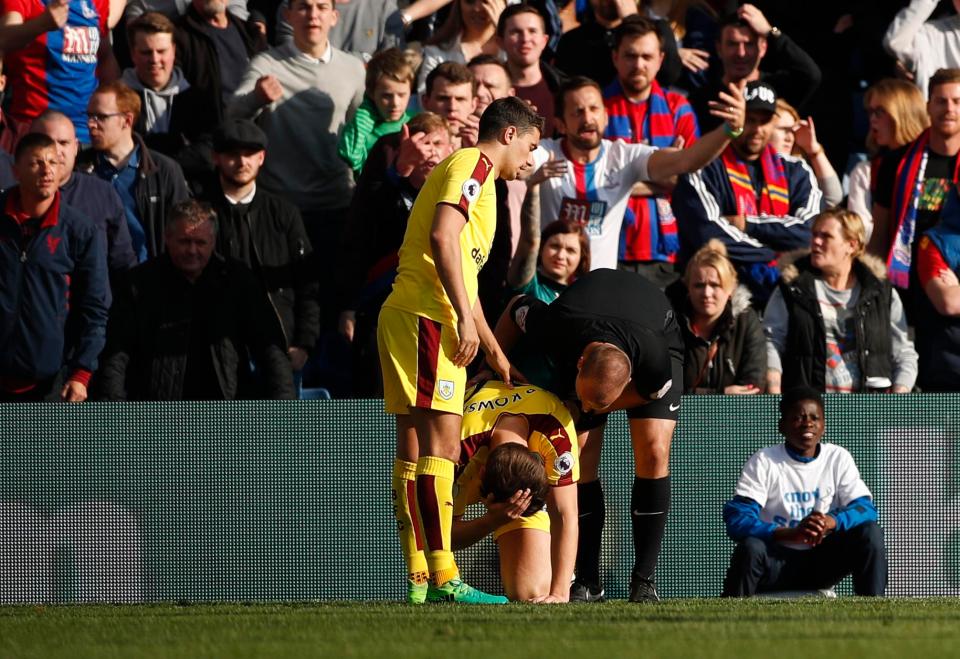  Crystal Palace's players were quick to check on their injured team-mate