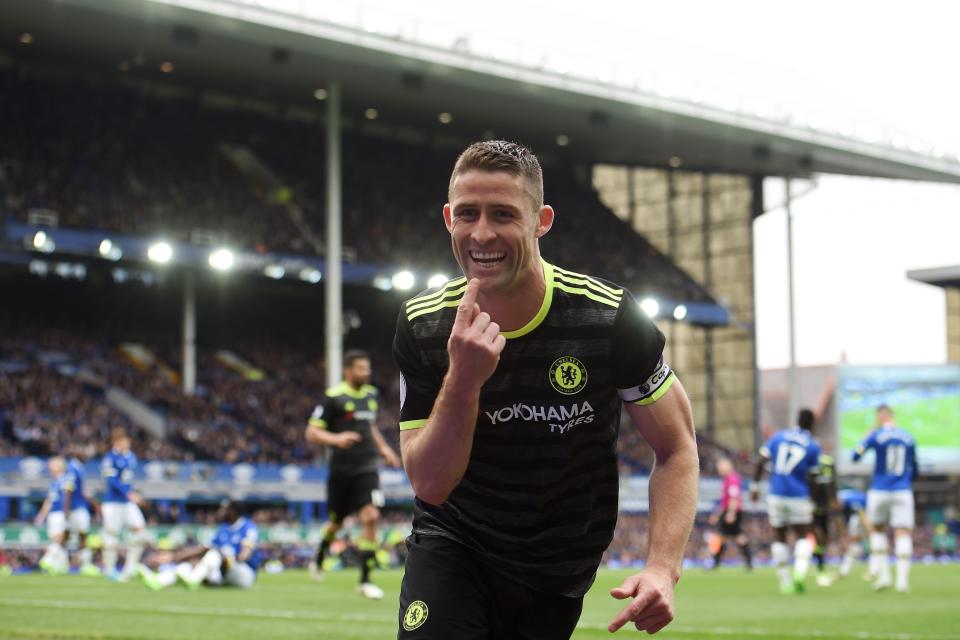  Gary Cahill wheels away after scoring a scruffy but oh-so important second