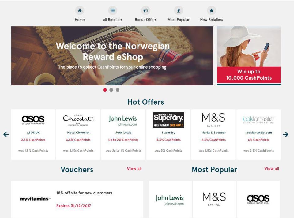  Shoppers can now earn points to turn into free flights by shopping through the new Norwegian e-shop