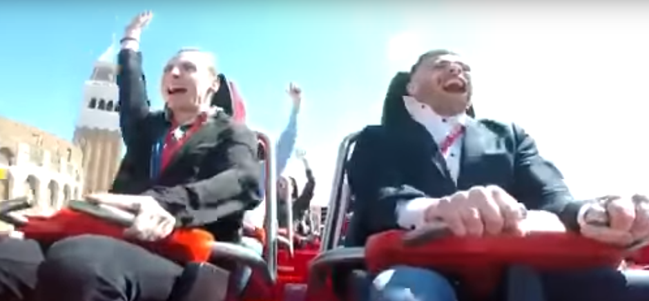  The man, seen on the left, enjoying the ride moments before the pigeon strikes