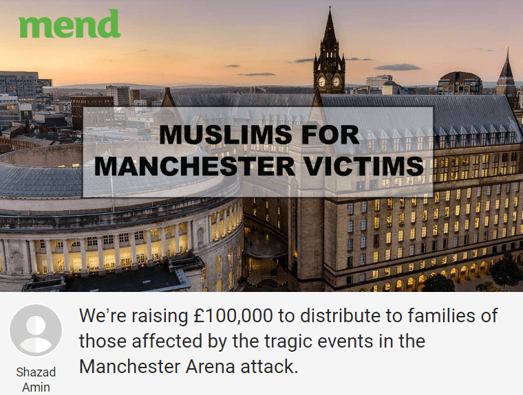  A Muslim group has set up a JustGiving page to raise funds for those affected by the suicide bombing