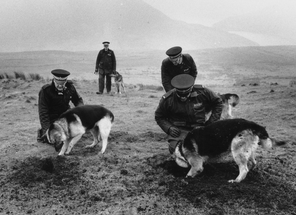 Police looking for the bodies of the children murdered by Myra Hindley and Ian Brady on the Moors